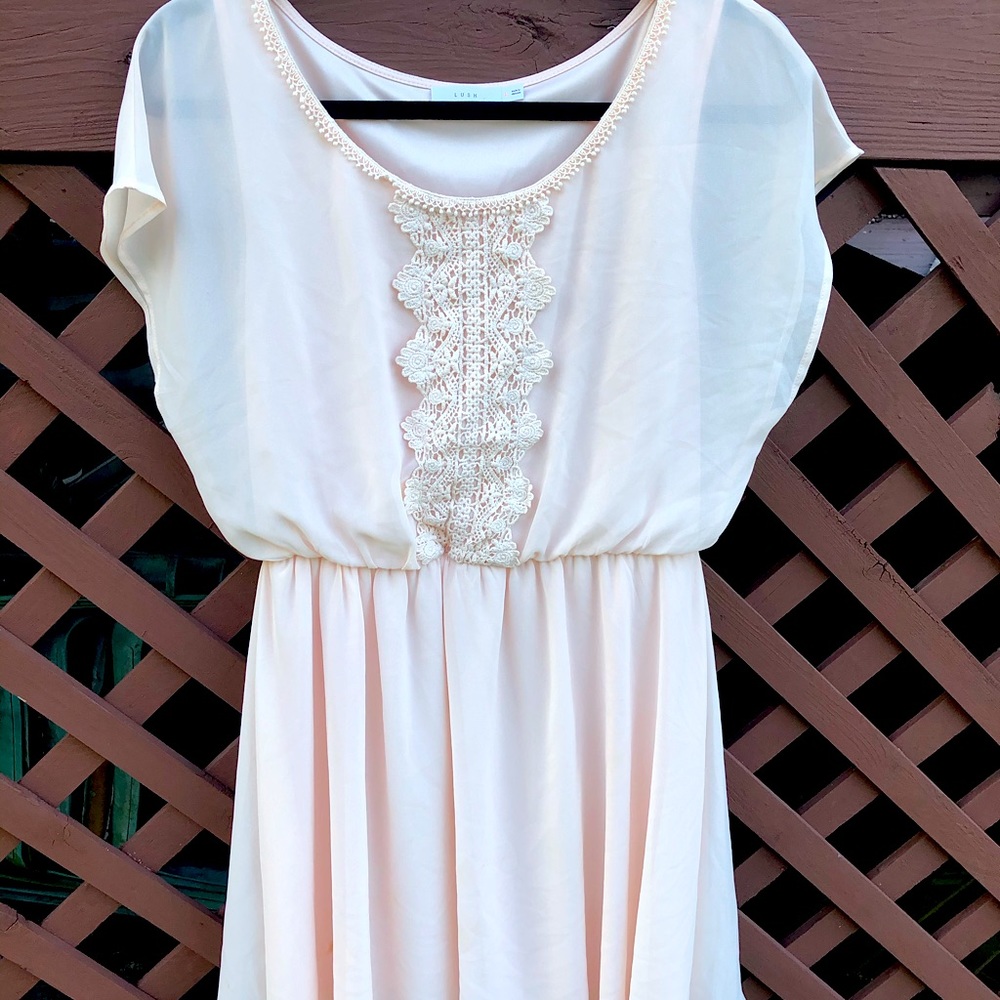 Baby Pink Flowy Dress with White Lace